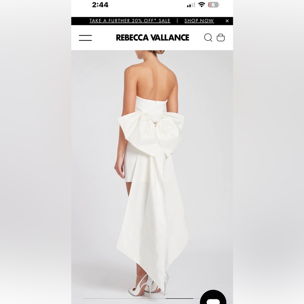 Rebecca Valance white strapless bow back dress